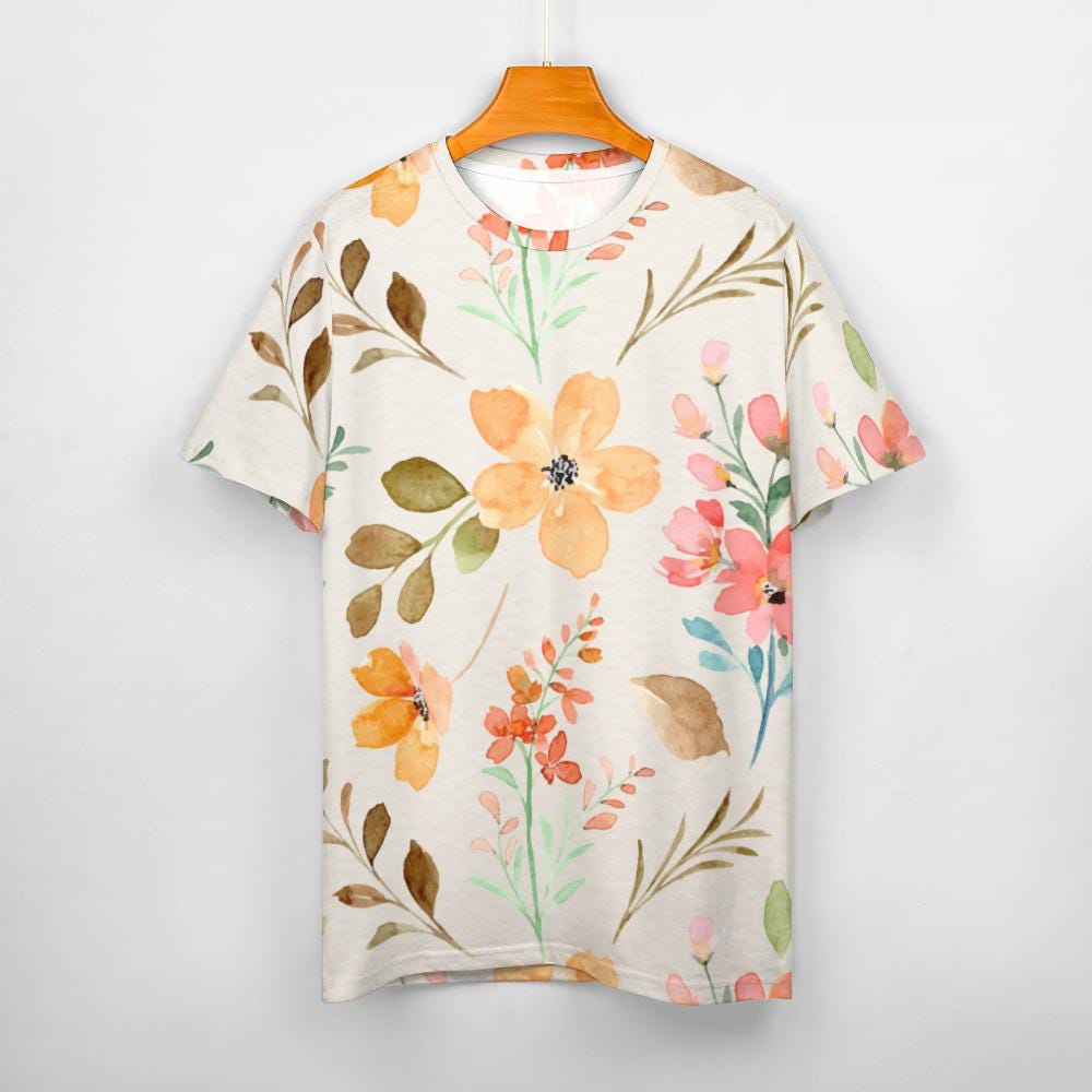 Botanical Watercolor Cotton T-Shirt | Cottagecore Floral Tee