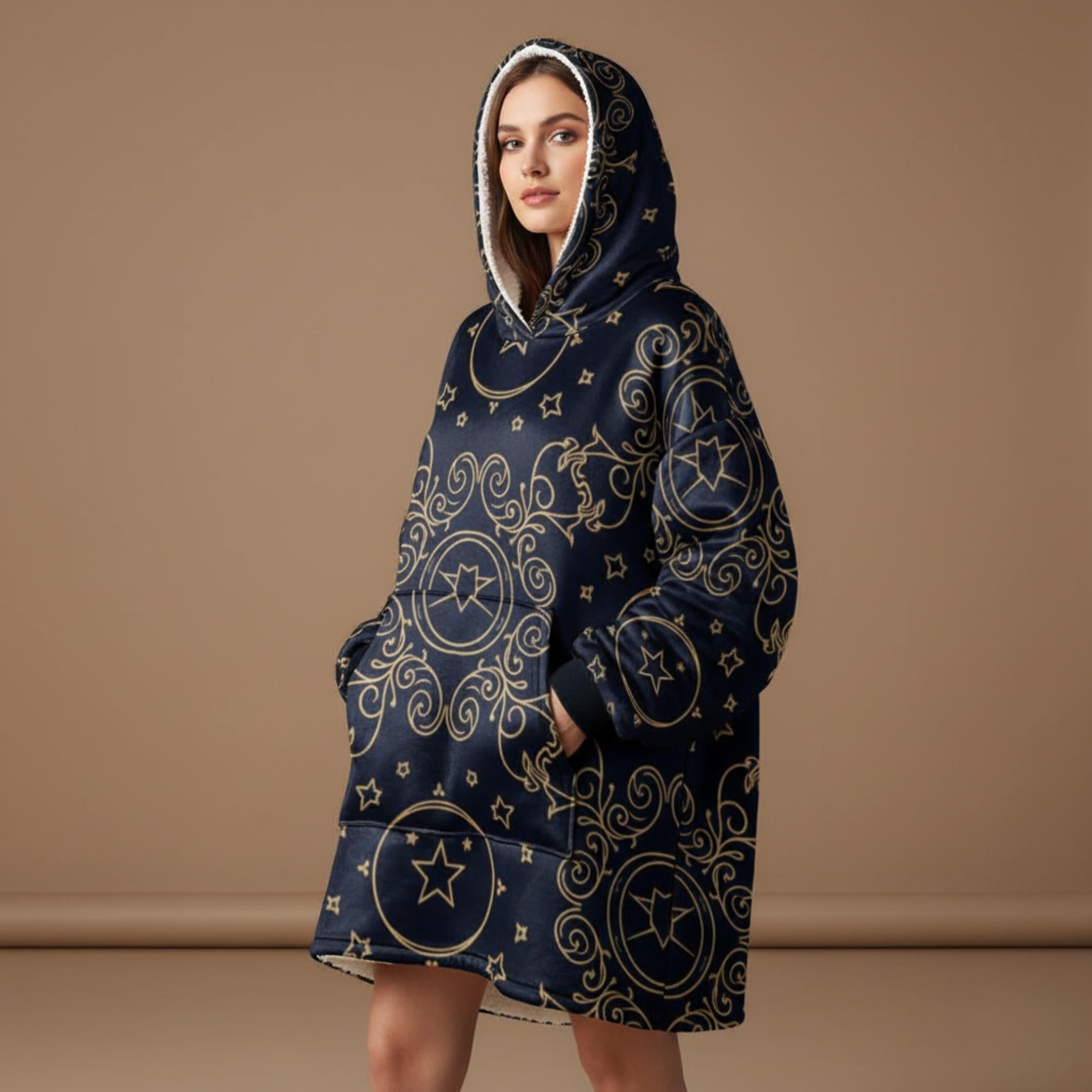 Celestial Gold Hoodie Blanket | Oversized Star Print Loungewear