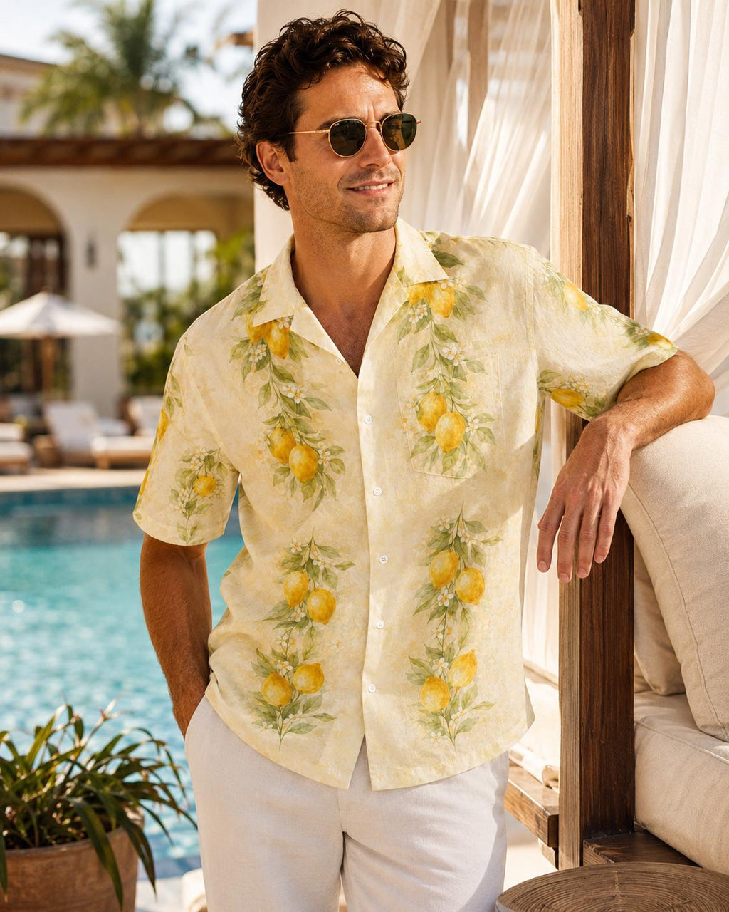 Men’s Lemon Hawaiian Shirt | Yellow Resort Vacation Button-Up