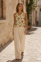 Retro Floral V-Neck Tank Top | 70s Boho Summer Blouse