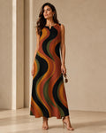 Retro Abstract A-Line Dress | 70s Earth Tone Pocket Dress