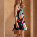 Abstract Floral Mini Dress | Sleeveless Resort Vacation Dress