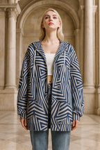 Navy Geometric Maze Zip Hoodie | Abstract Quiet Luxury Streetwear