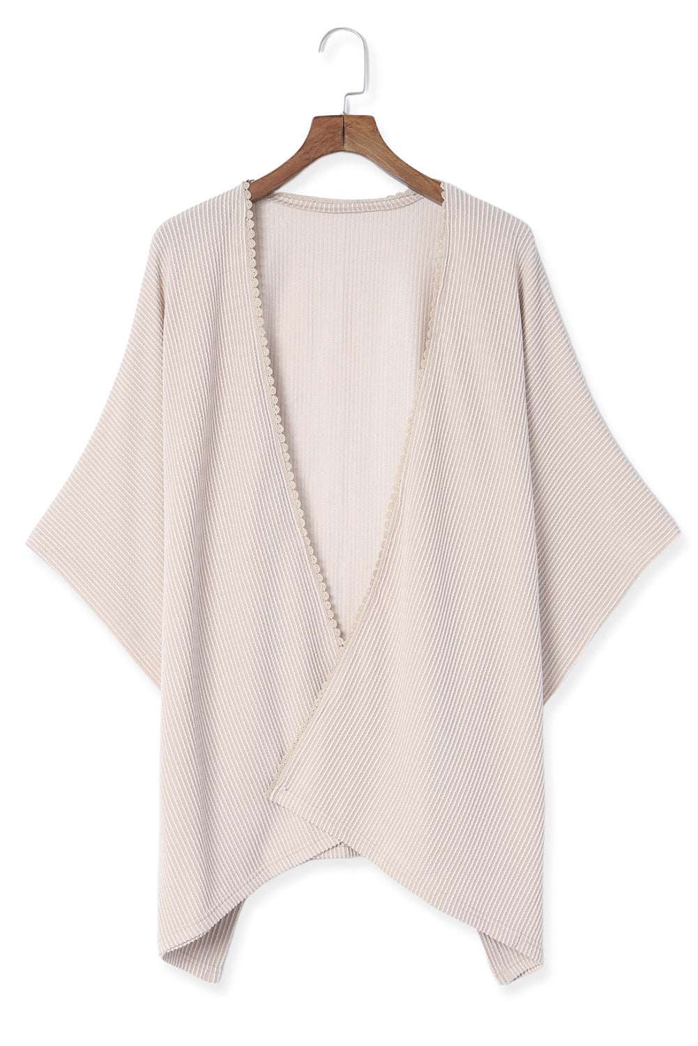 Women's Lace-Trim Ribbed Kimono Cardigan – Black or Apricot
