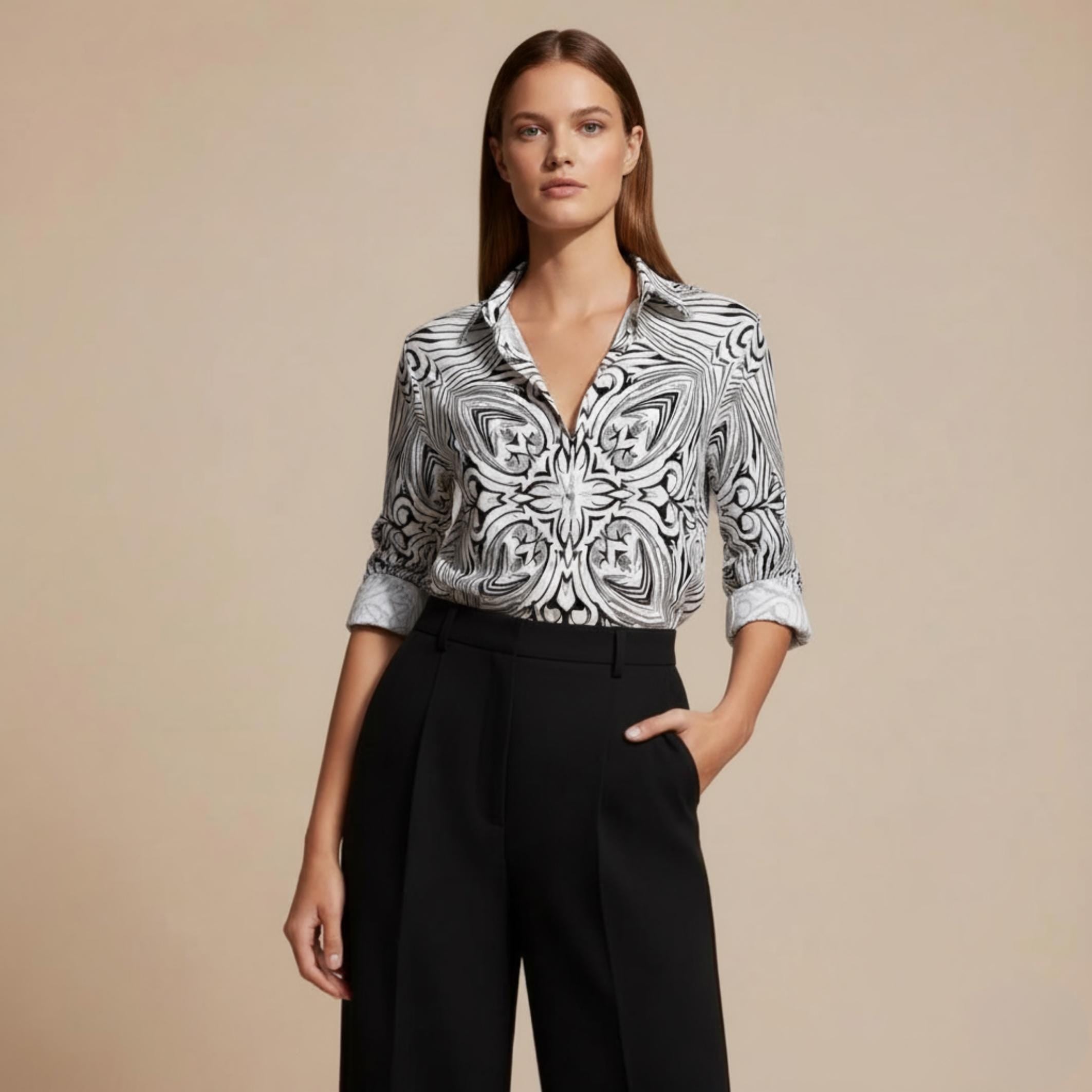 Black White Geometric Shirt | Unisex Baroque Artwear Top