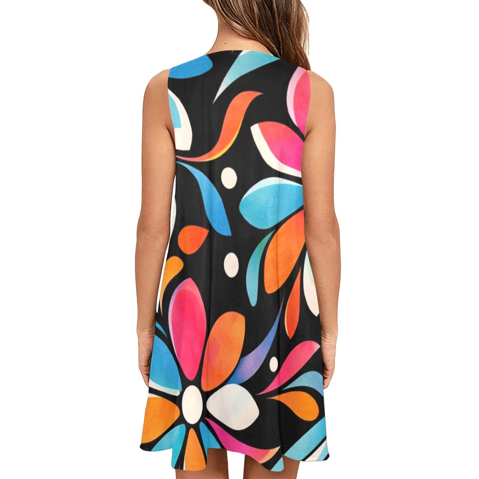 Black Floral A-Line Mini Dress | 60s Mod Pocket Dress