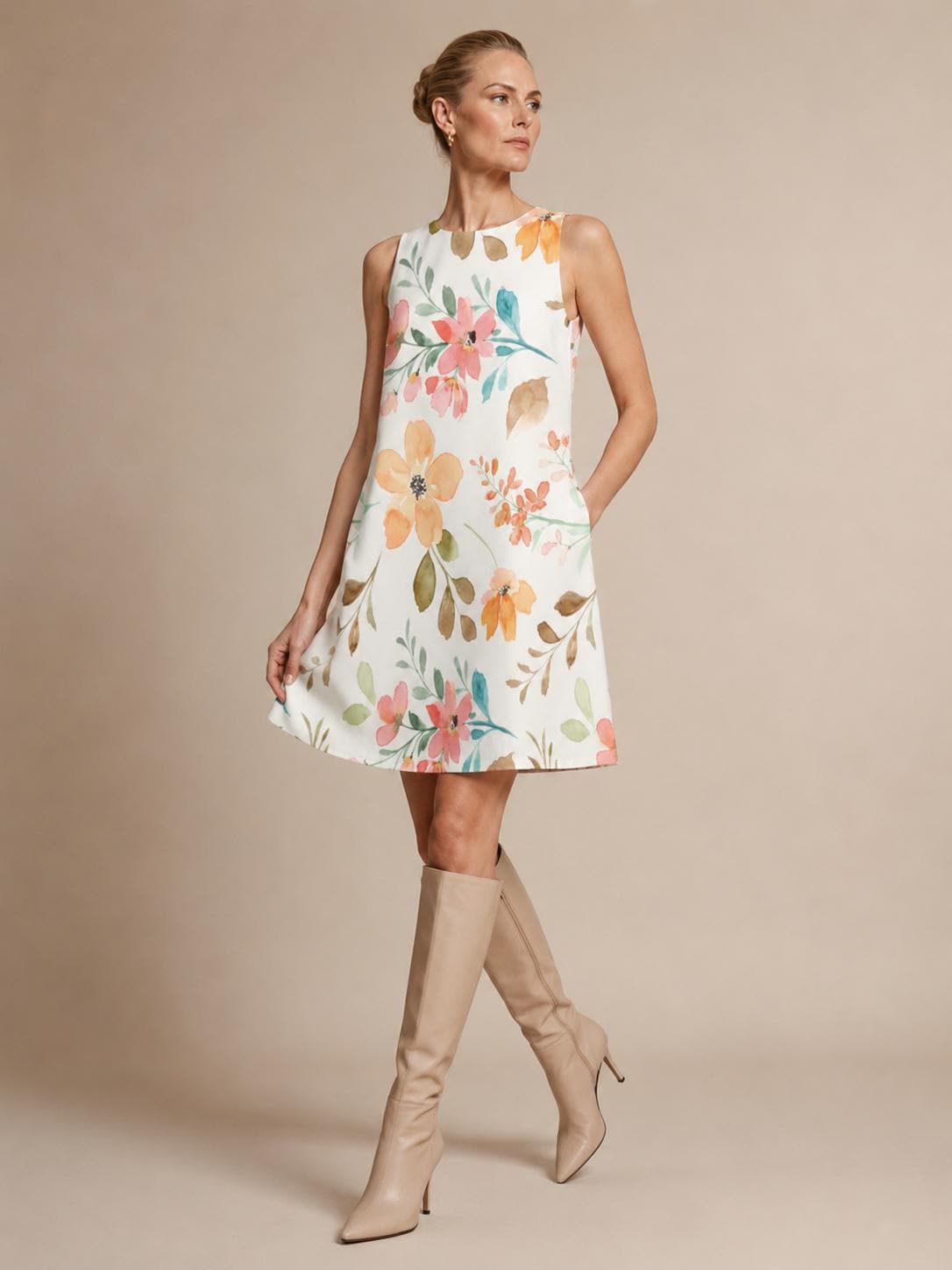 Floral Cottagecore A-Line Dress | Sleeveless Summer Dress with Pockets