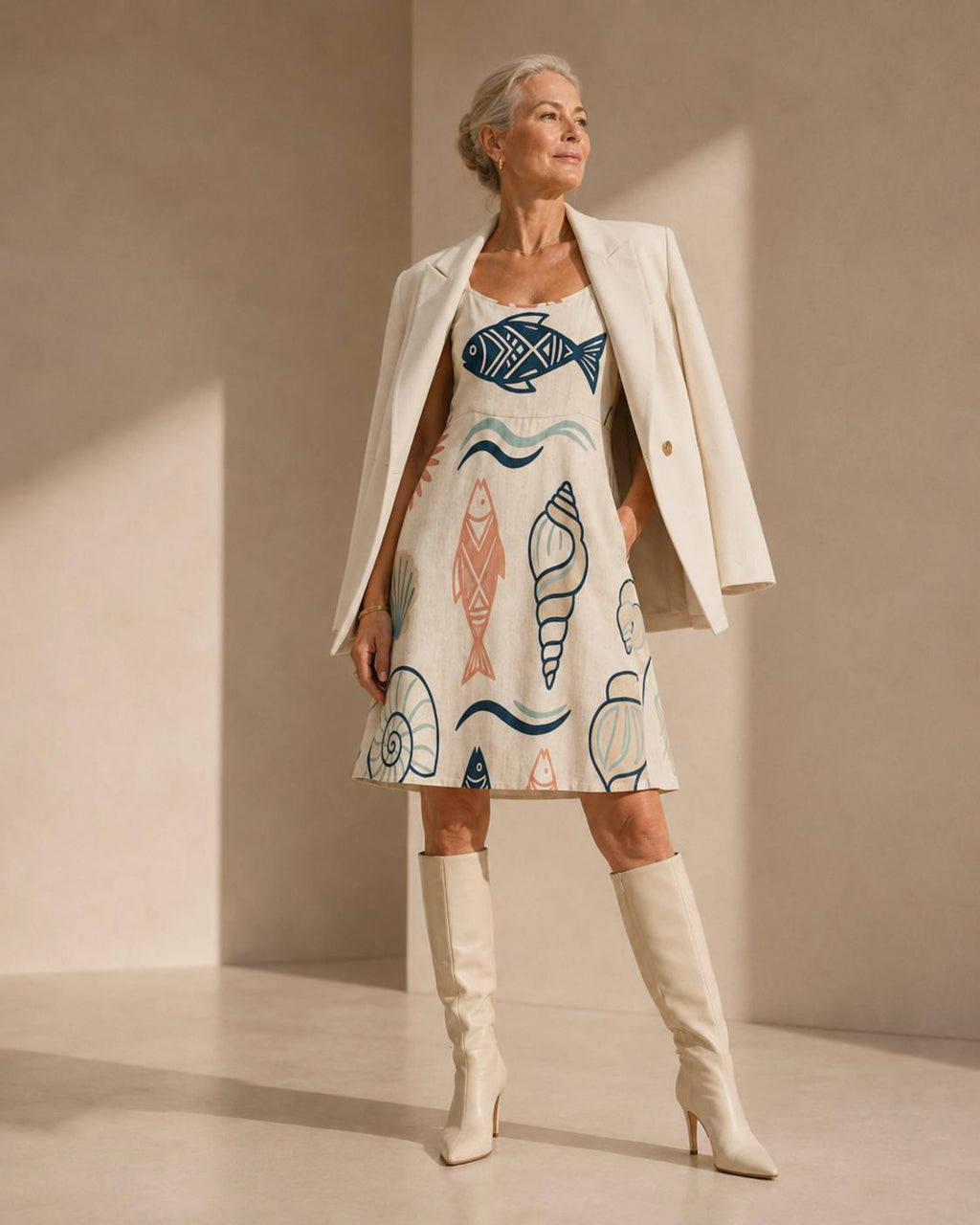 Coastal Fish Mini Dress | Mediterranean Boutique Vacation Dress