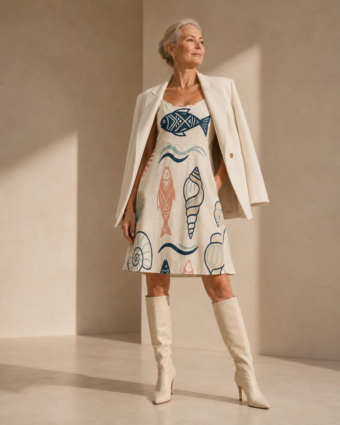 Coastal Fish Mini Dress | Mediterranean Boutique Vacation Dress