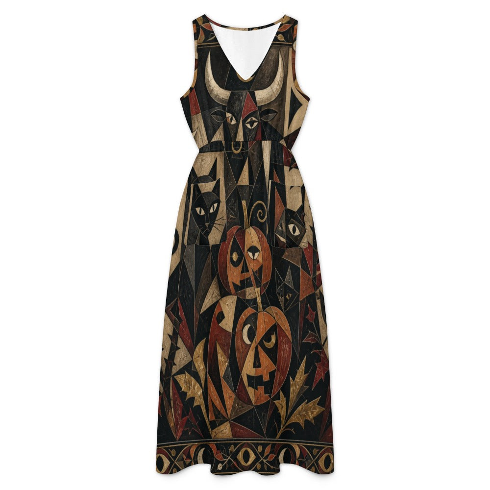 Witchy Halloween Maxi Dress with Pockets | Abstract Geometric