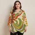 Abstract Floral V-Neck Tunic | Boho Zipper Travel Top