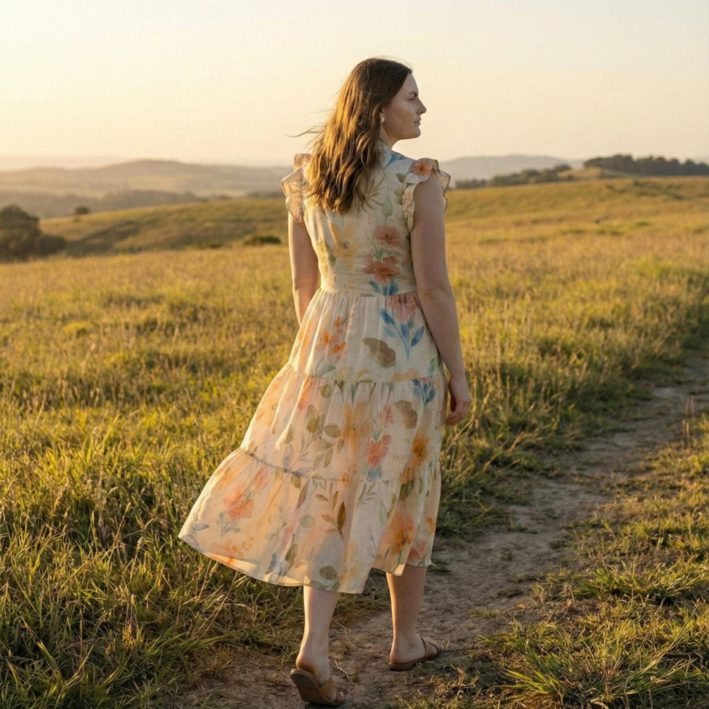 Floral Flutter Sleeve Midi Dress | Garden Party Summer Dress