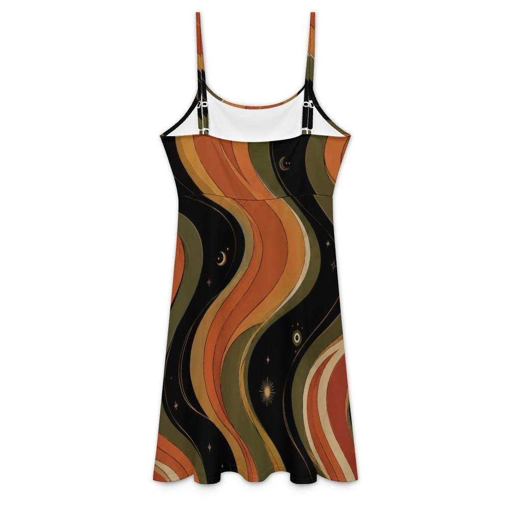 Celestial Retro Mini Dress | Moon Star Spaghetti Strap Sundress