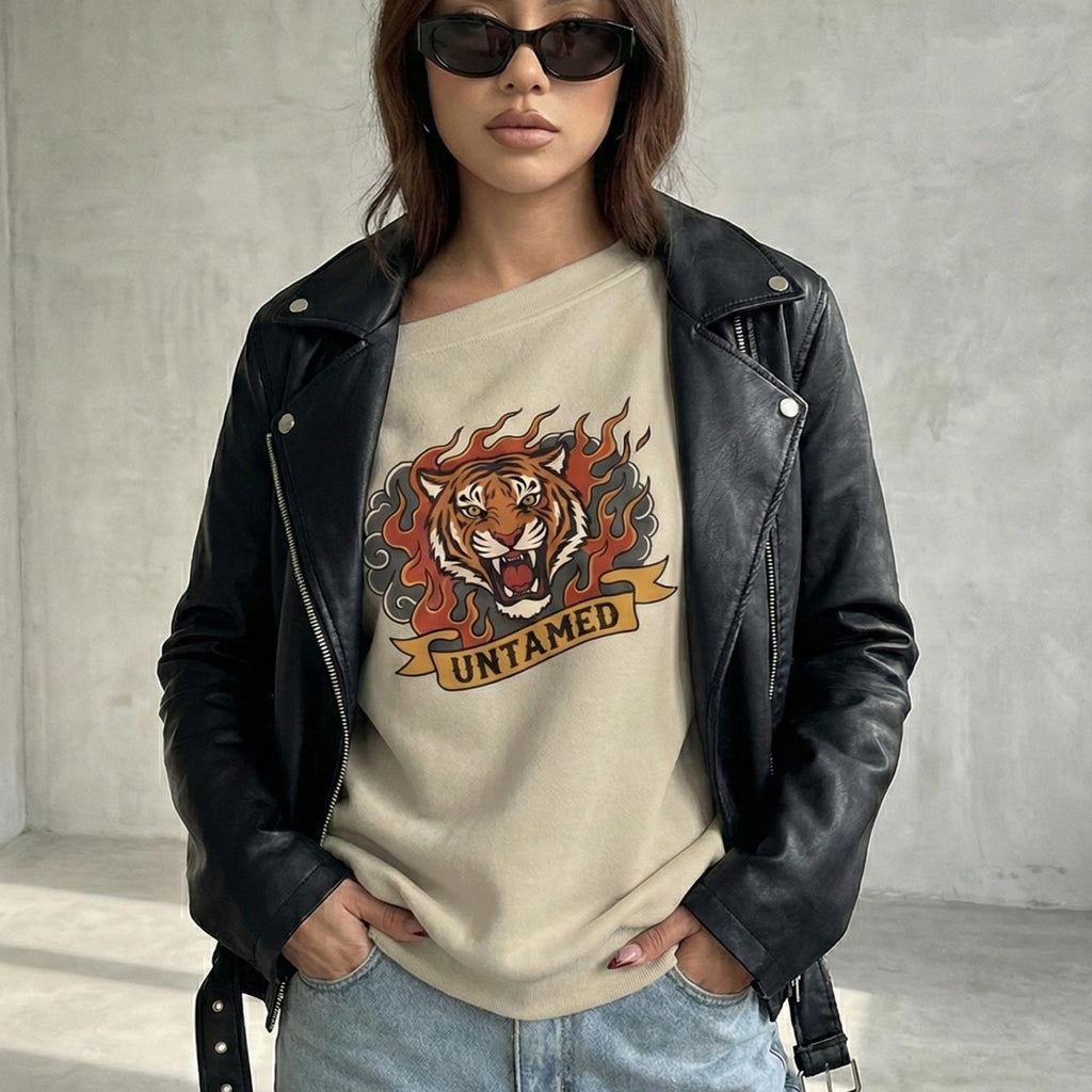 Born Wild Tiger Off-Shoulder Sweatshirt | Relaxed Graphic Top