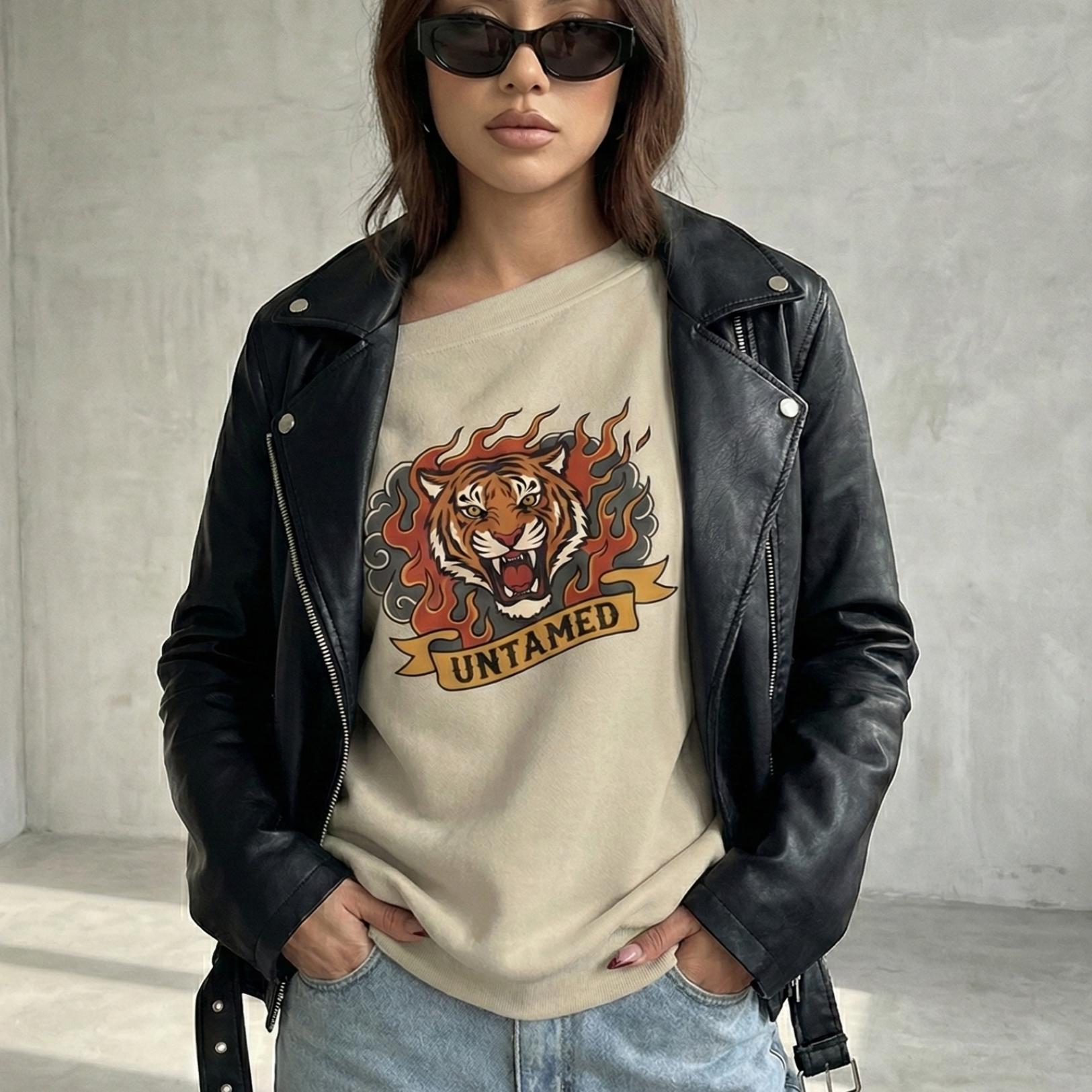 Born Wild Tiger Off-Shoulder Sweatshirt | Relaxed Graphic Top