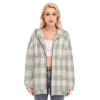 Blue beige plaid check long zip up hoodie — view 11