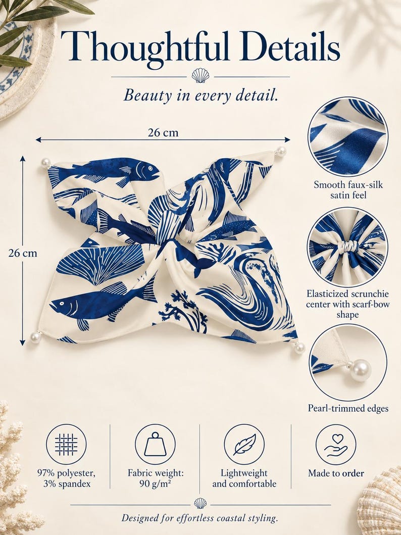 Blue Coastal Fish Bow Scrunchie - hero view