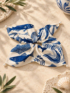Blue Coastal Fish Bow Scrunchie - alternate view