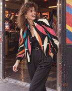Women's 70s retro abstract flannel jacket front lifestyle view