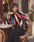 Retro abstract statement shacket lifestyle photo