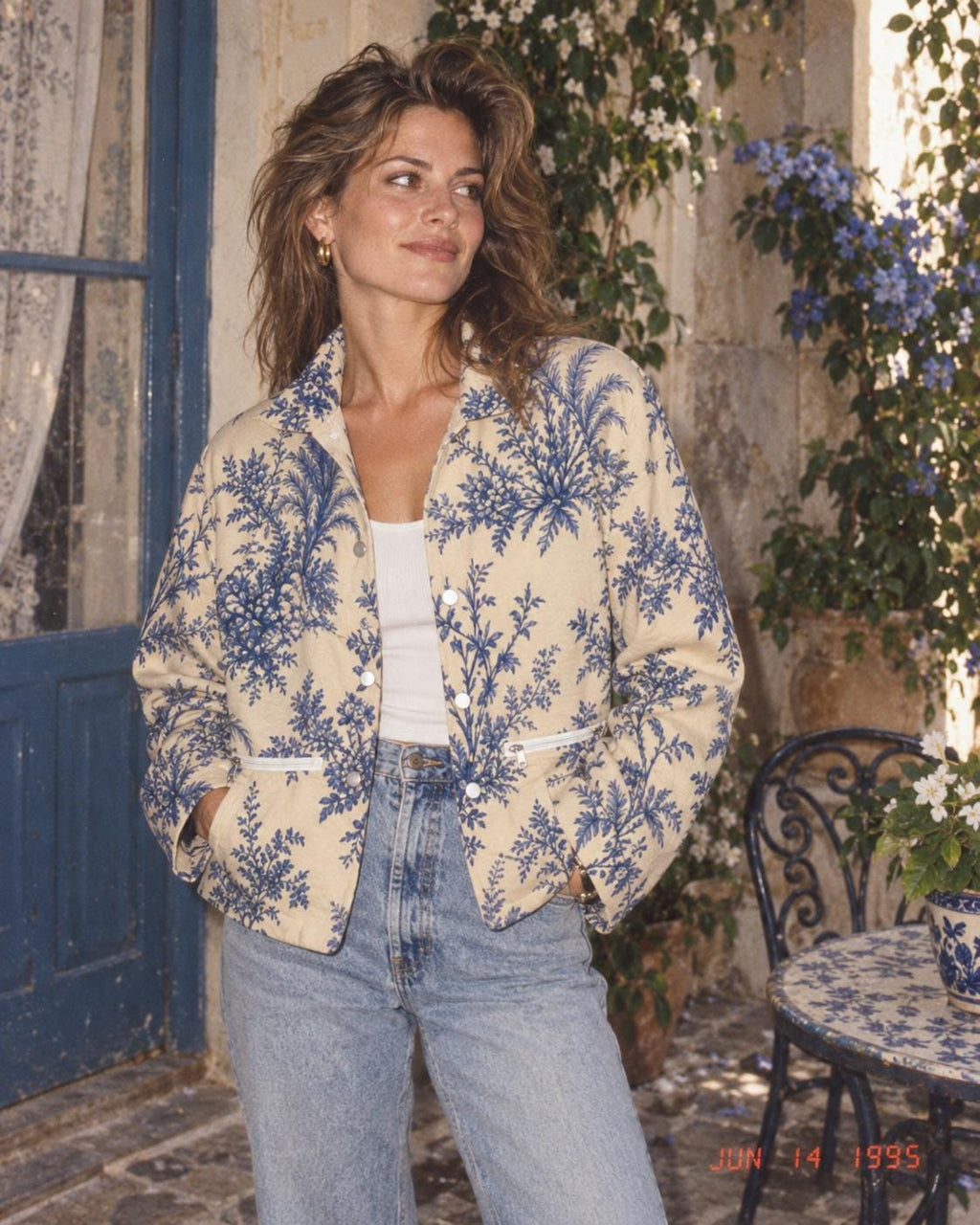 Botanical stand collar shacket styled view