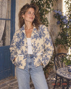 Botanical stand collar shacket styled view