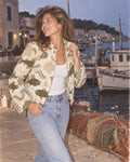 Olive fish print nautical flannel jacket for women