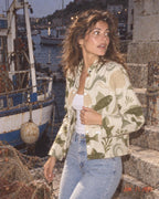 Marine print jacket close view