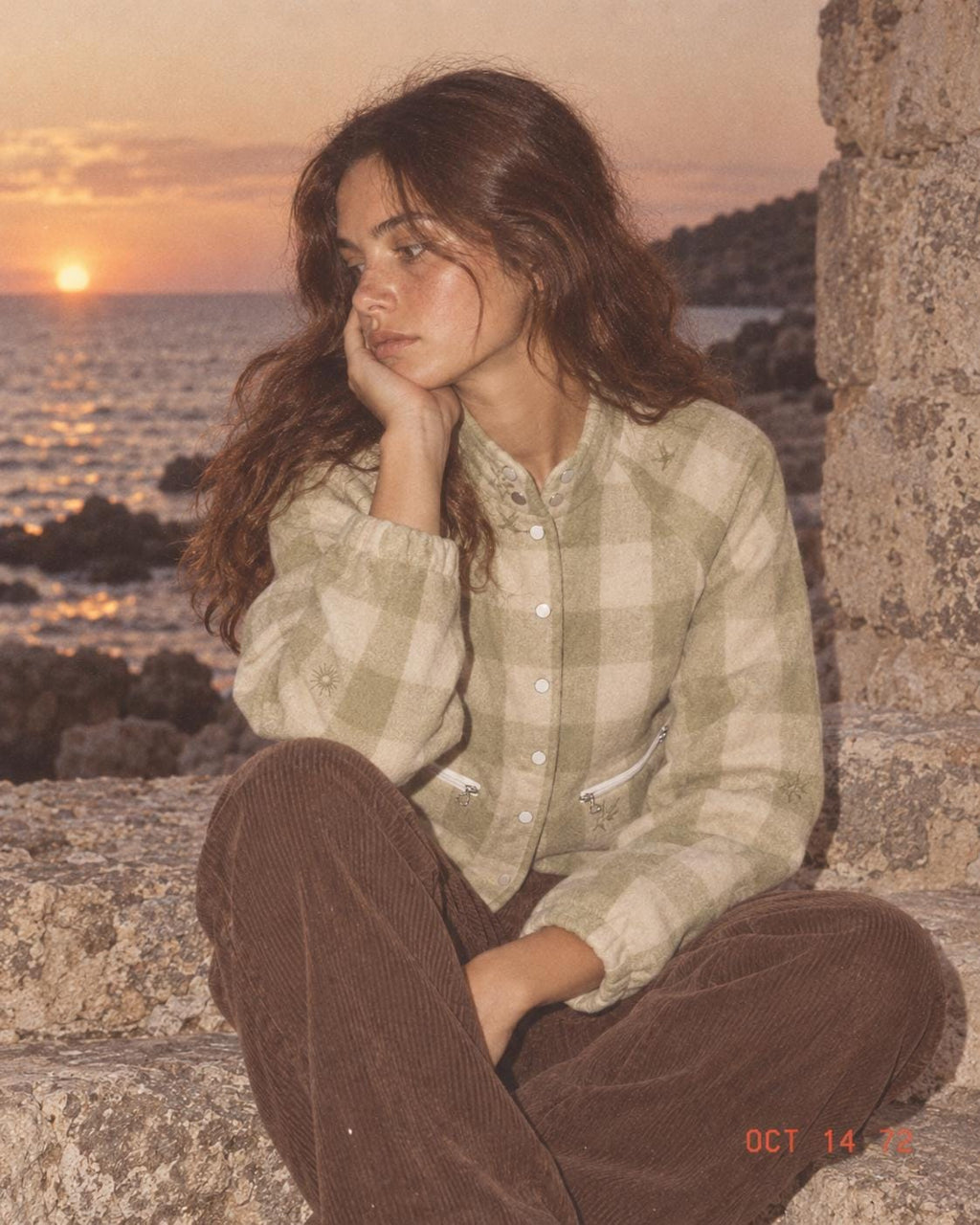 Sage plaid jacket styled look