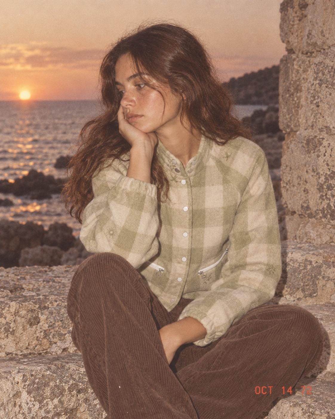 Sage plaid jacket styled look