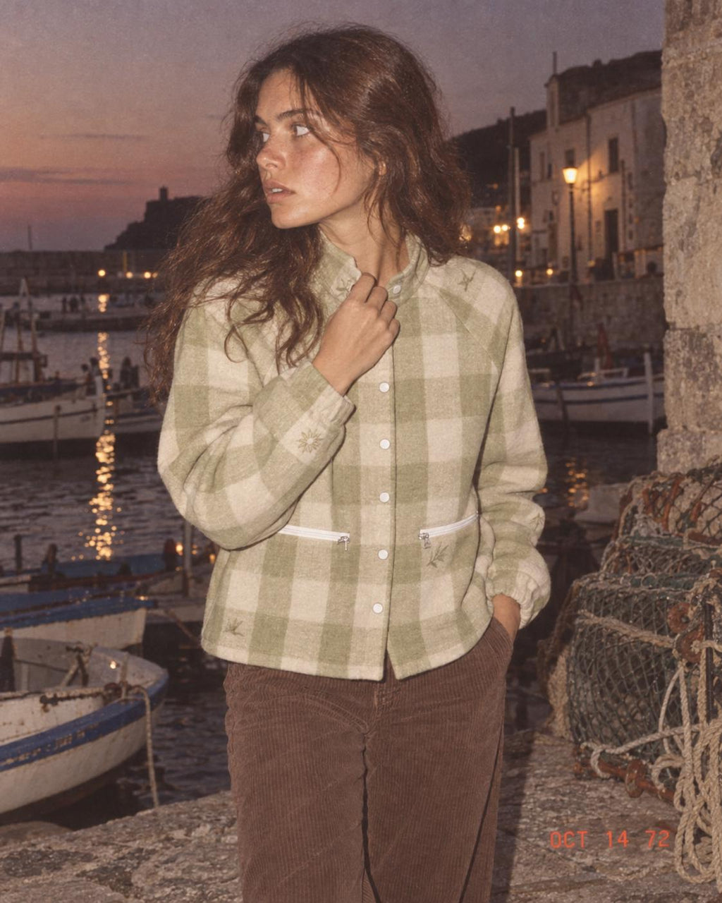 Botanical gingham jacket close view