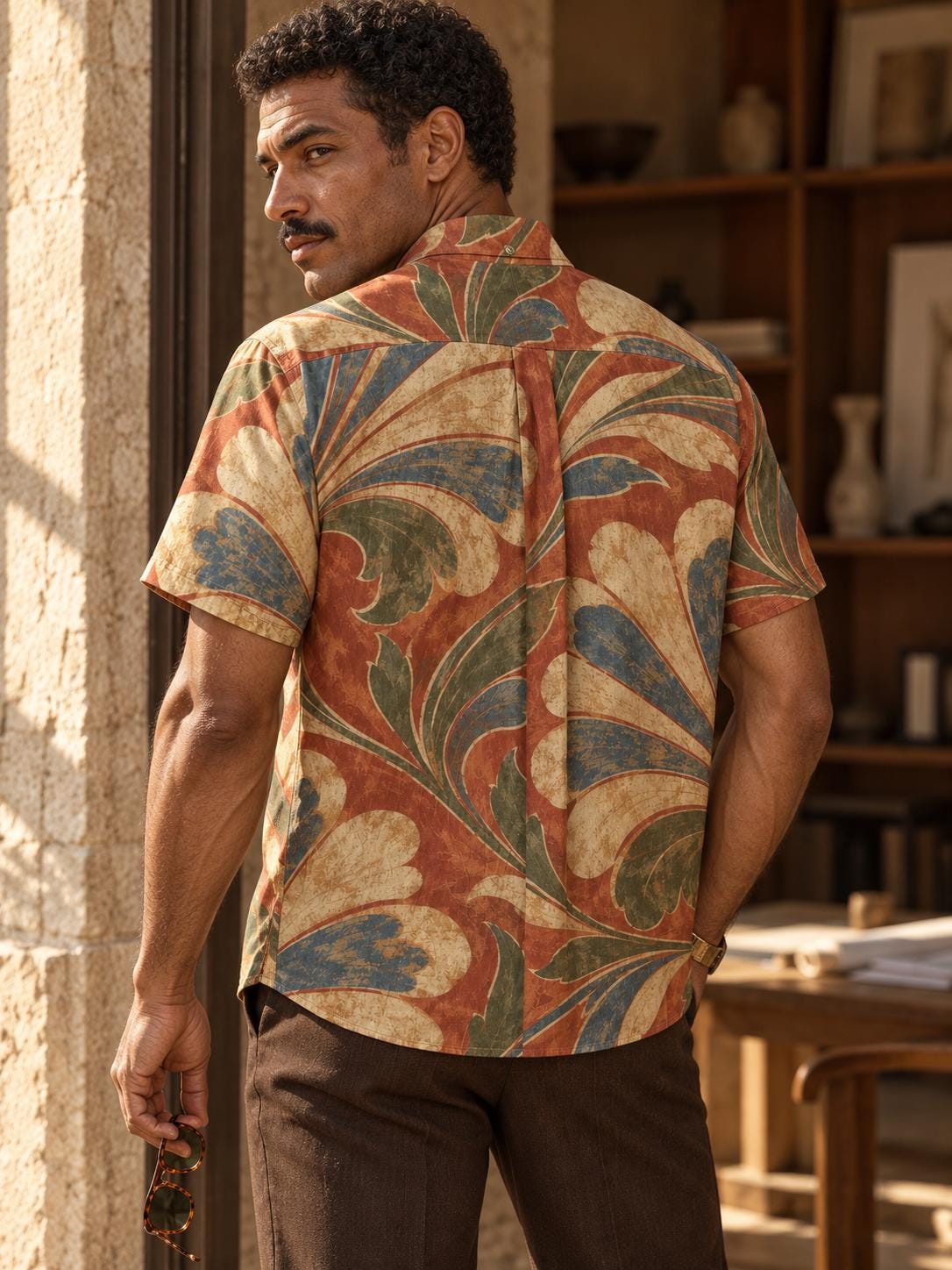 ByZaynCo Terracotta Baroque Slub Cotton Shirt | Short Sleeve — product image 2