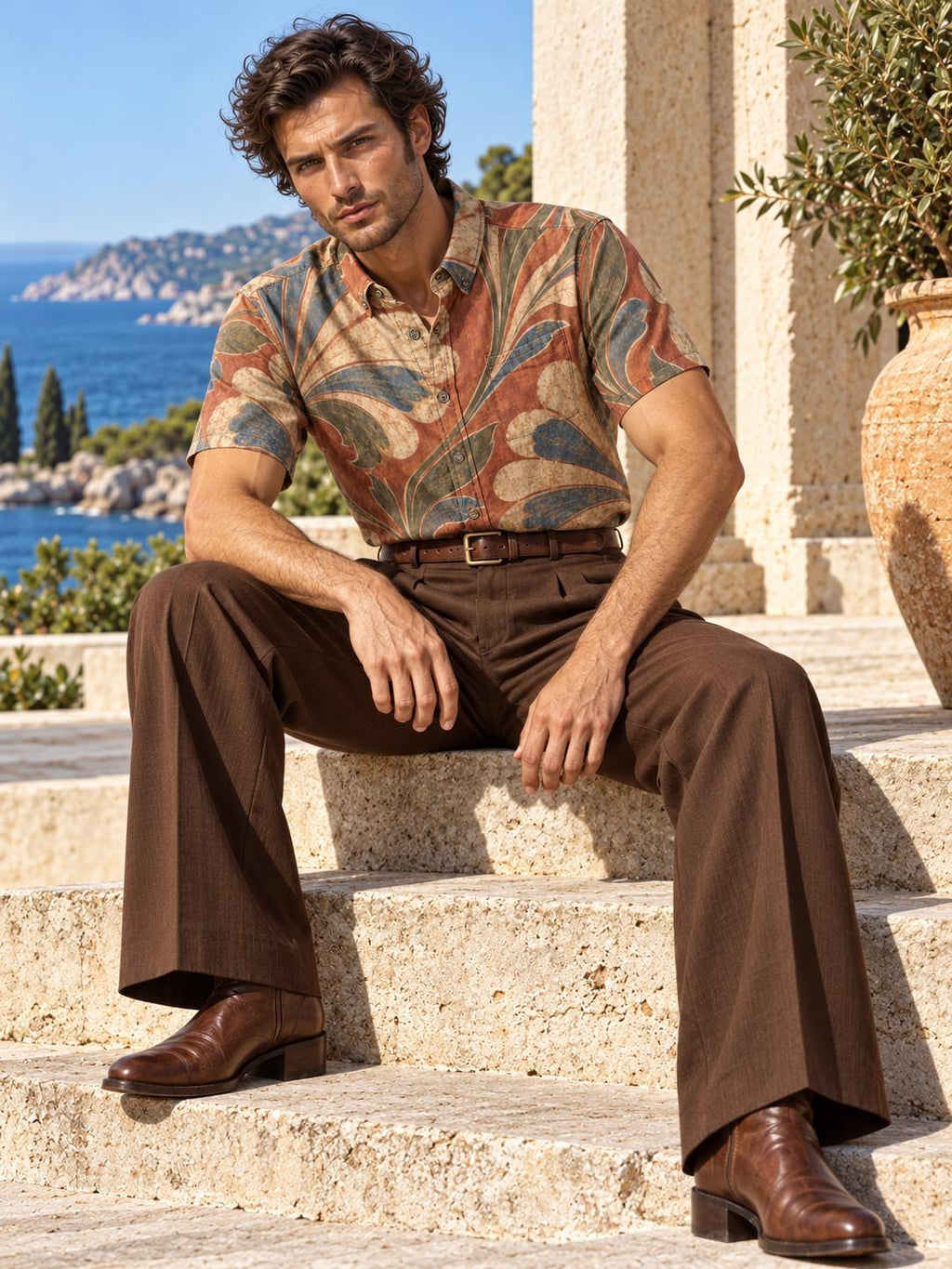 ByZaynCo Terracotta Baroque Slub Cotton Shirt | Short Sleeve — product image 12