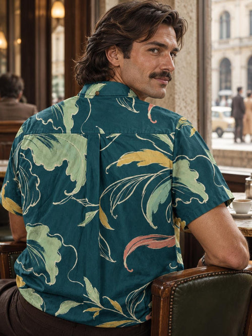 ByZaynCo Art Nouveau Teal Slub Cotton Shirt | Short Sleeve — product image 2