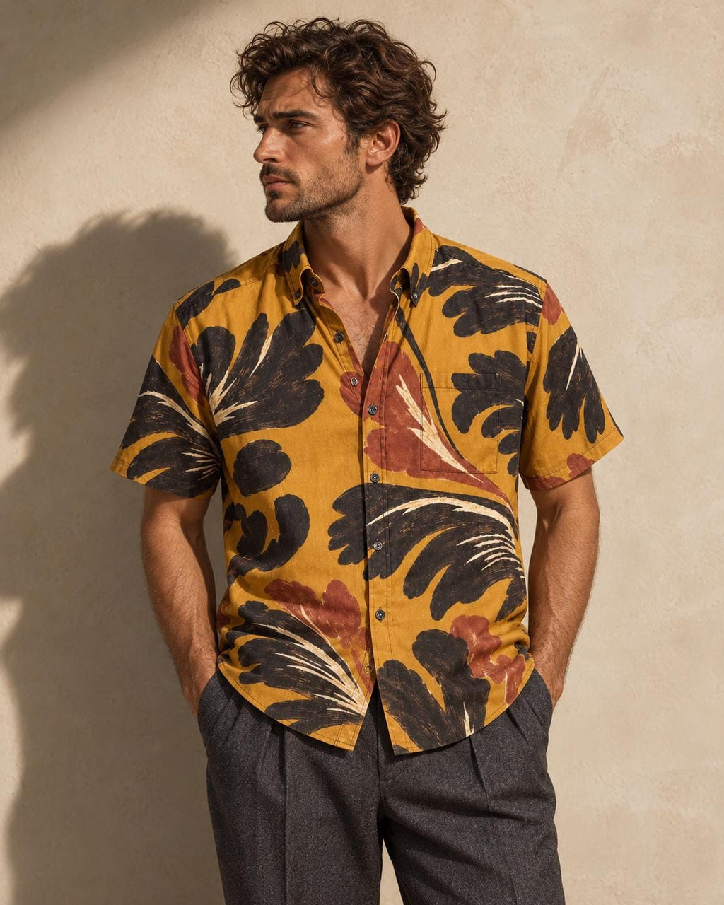 ByZaynCo Mustard 70s Slub Cotton Shirt | Short Sleeve — product image 1