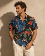 ByZaynCo Black Floral Slub Cotton Shirt | Short Sleeve — product image 1