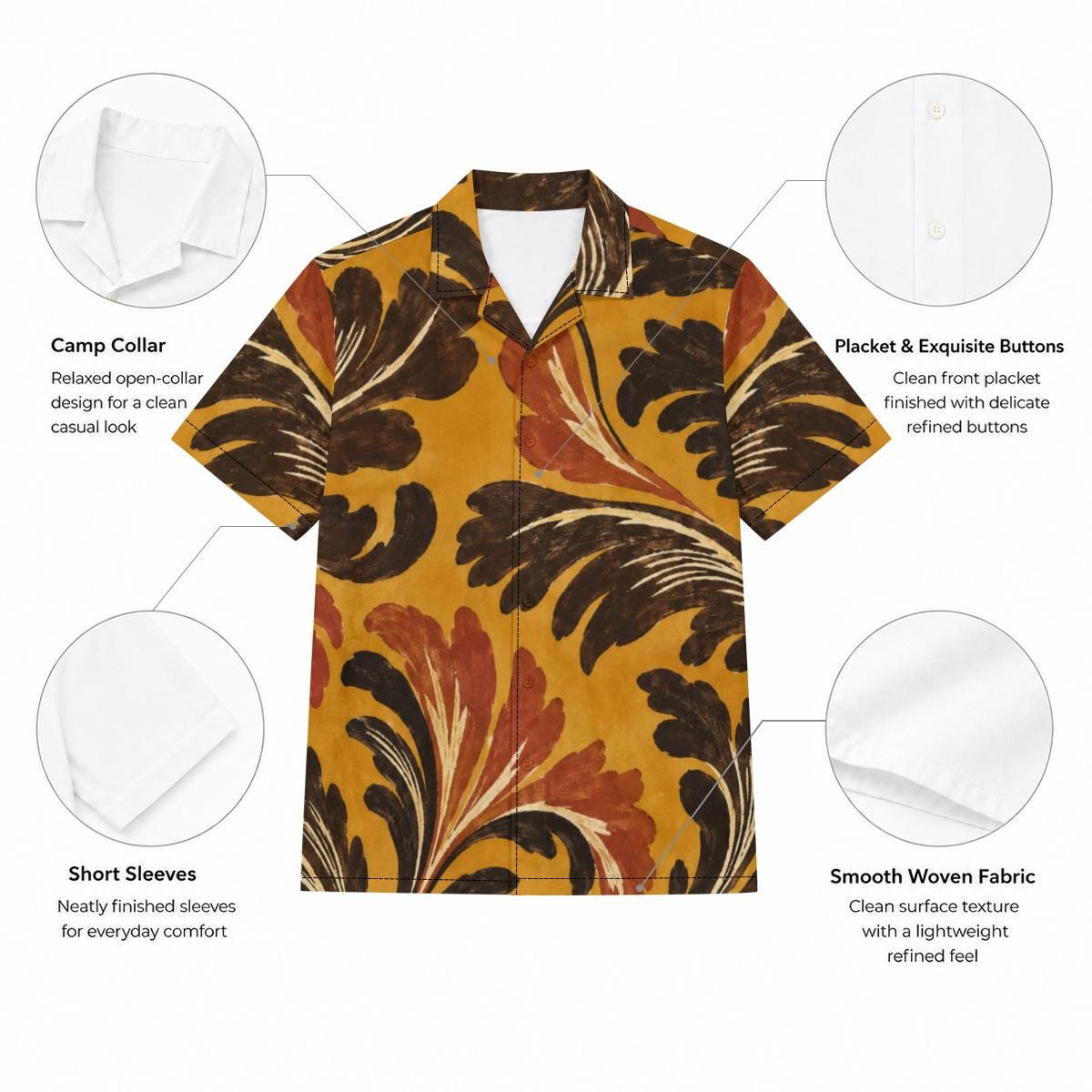 ByZaynCo Mustard 70s Cotton Poplin Camp Collar Shirt — product image 8