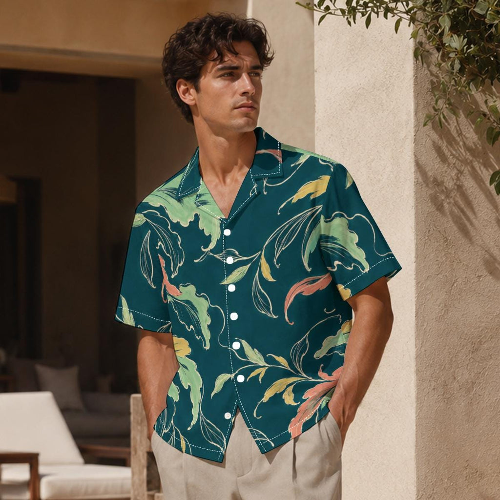 ByZaynCo Teal Botanical Cotton Poplin Camp Collar Shirt — product image 3