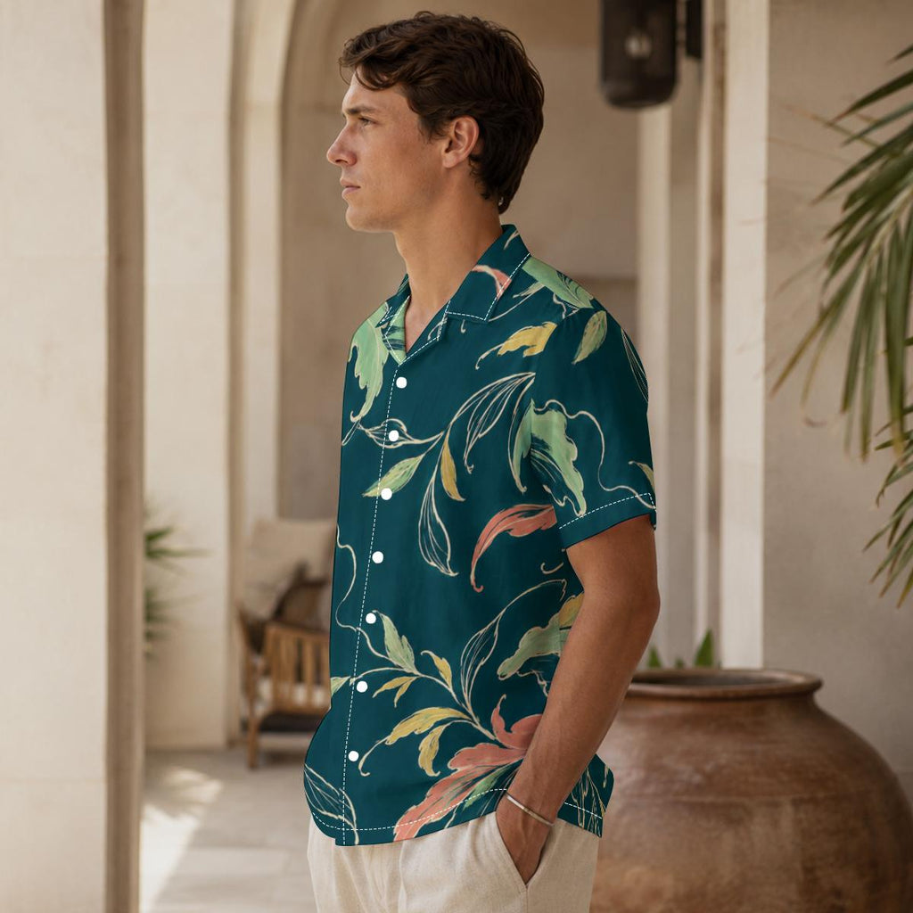 ByZaynCo Teal Botanical Cotton Poplin Camp Collar Shirt — product image 4