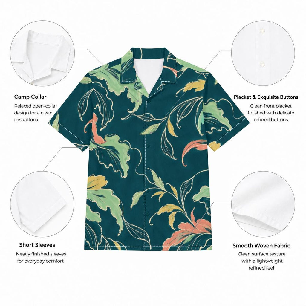 ByZaynCo Teal Botanical Cotton Poplin Camp Collar Shirt — product image 8