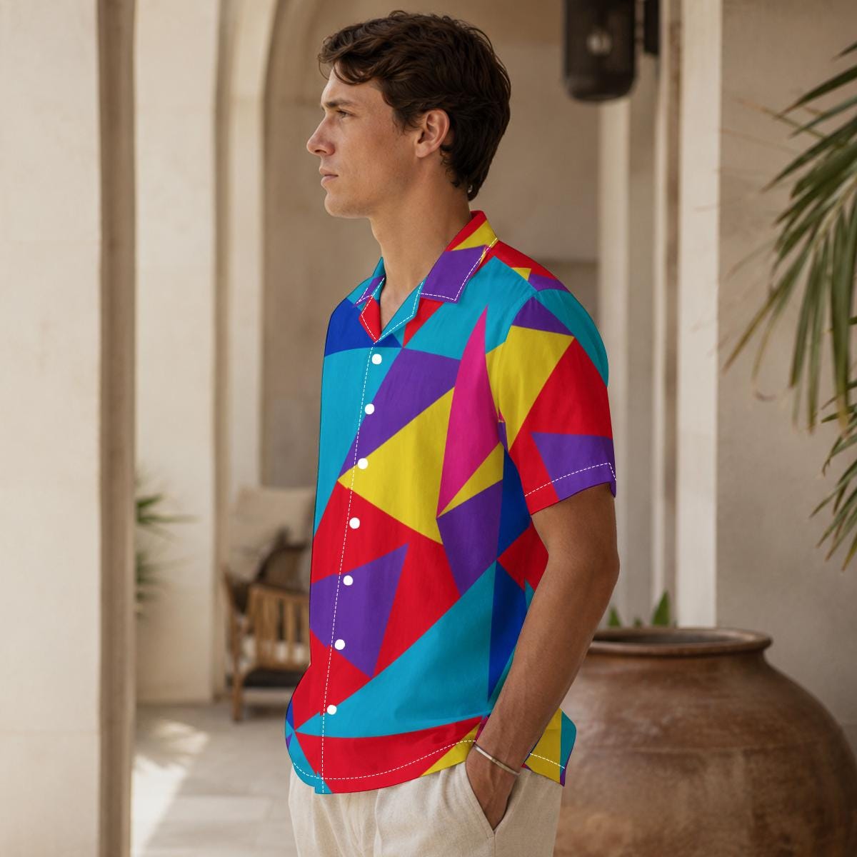 ByZaynCo 80s Color Block Cotton Poplin Camp Collar Shirt — product image 4