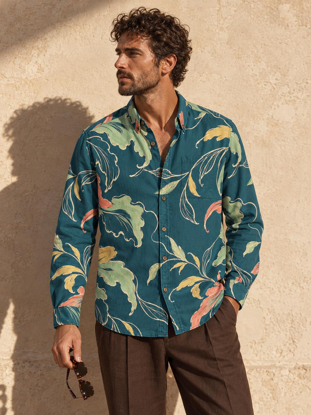 ByZaynCo Teal Botanical Slub Cotton Shirt | Long Sleeve — product image 1