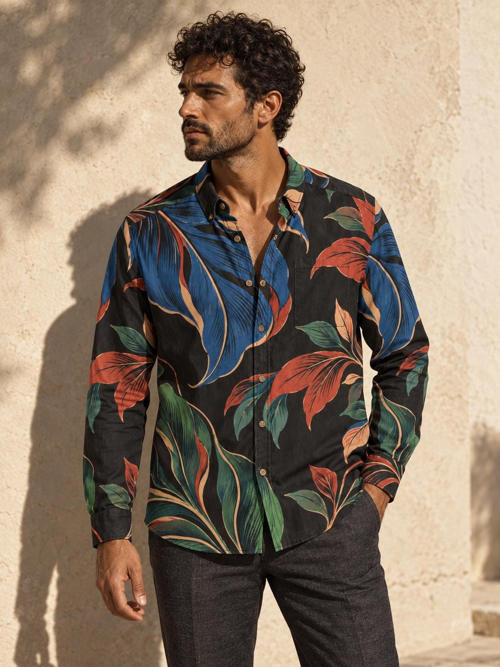 ByZaynCo Black Floral Slub Cotton Shirt | Long Sleeve — product image 1