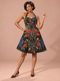 ByZaynCo Black Botanical Halter Skater Dress | Blue & Rust — product image 1