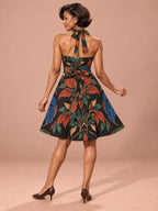 ByZaynCo Black Botanical Halter Skater Dress | Blue & Rust — product image 2