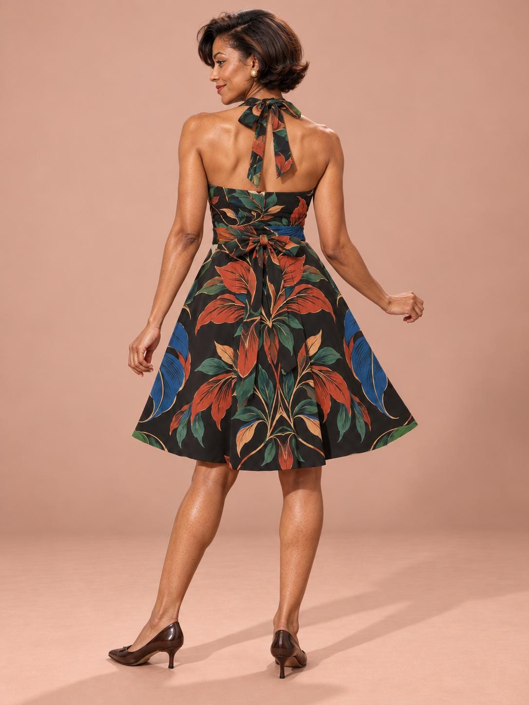 ByZaynCo Black Botanical Halter Skater Dress | Blue & Rust — product image 2
