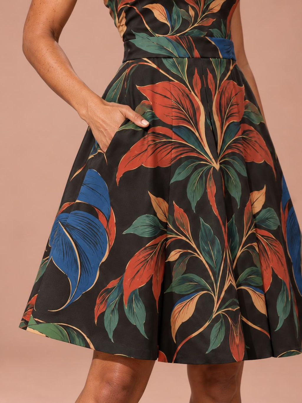 ByZaynCo Black Botanical Halter Skater Dress | Blue & Rust — product image 3