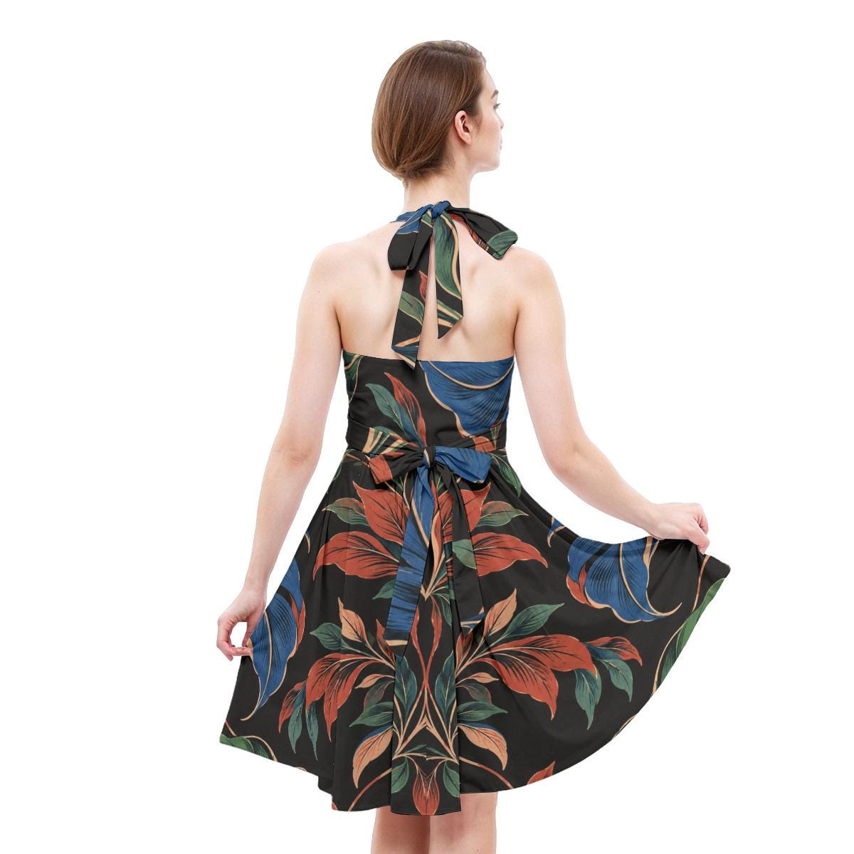 ByZaynCo Black Botanical Halter Skater Dress | Blue & Rust — product image 5