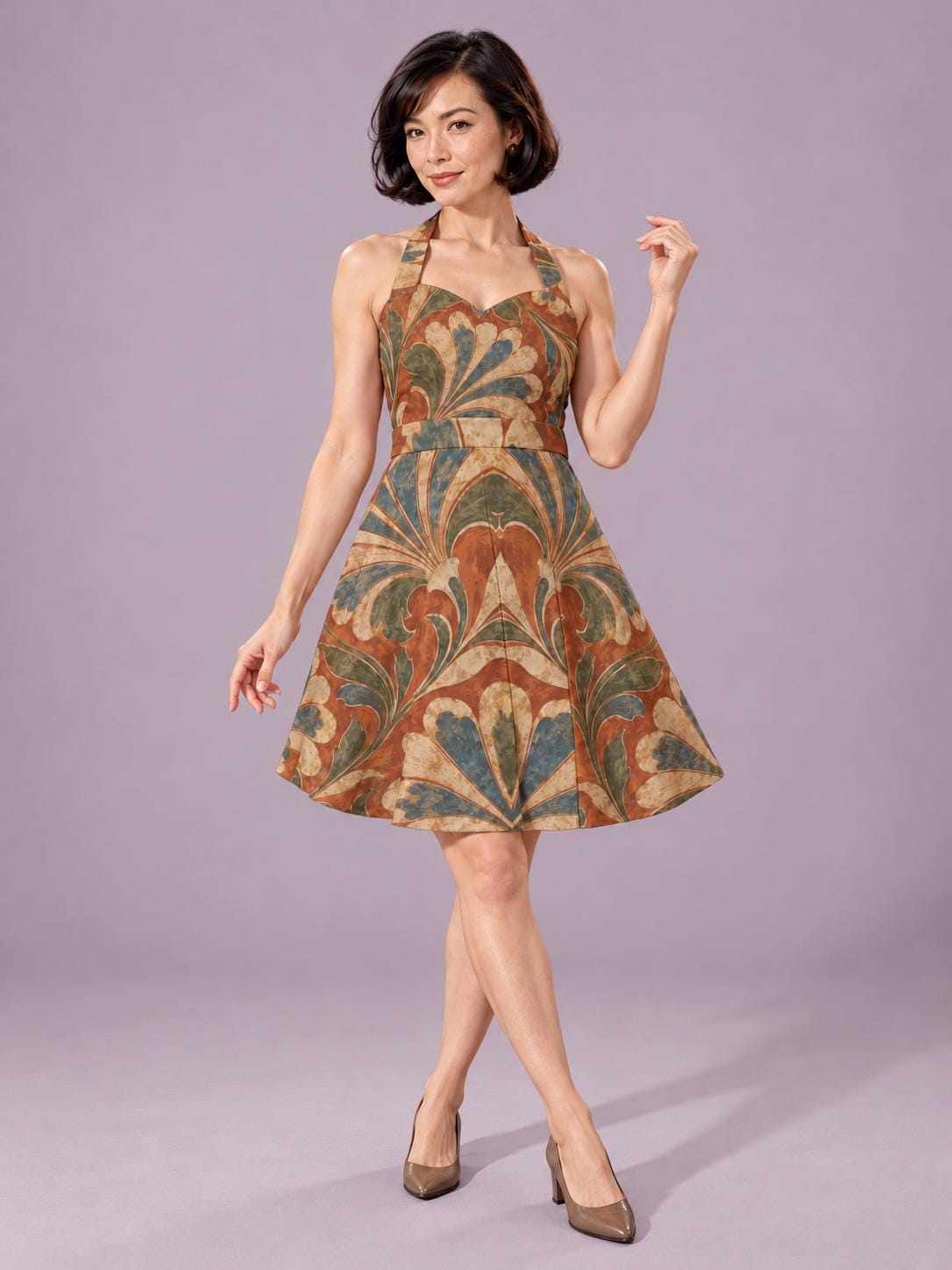 ByZaynCo Terracotta Baroque Halter Skater Dress — product image 1