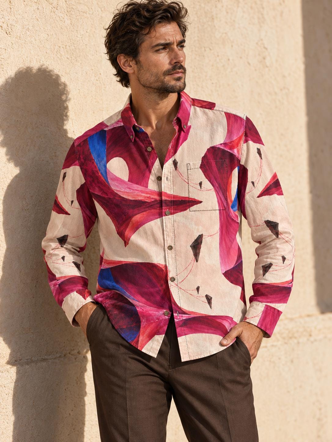 ByZaynCo Pink Abstract Slub Cotton Shirt | Long Sleeve — product image 1